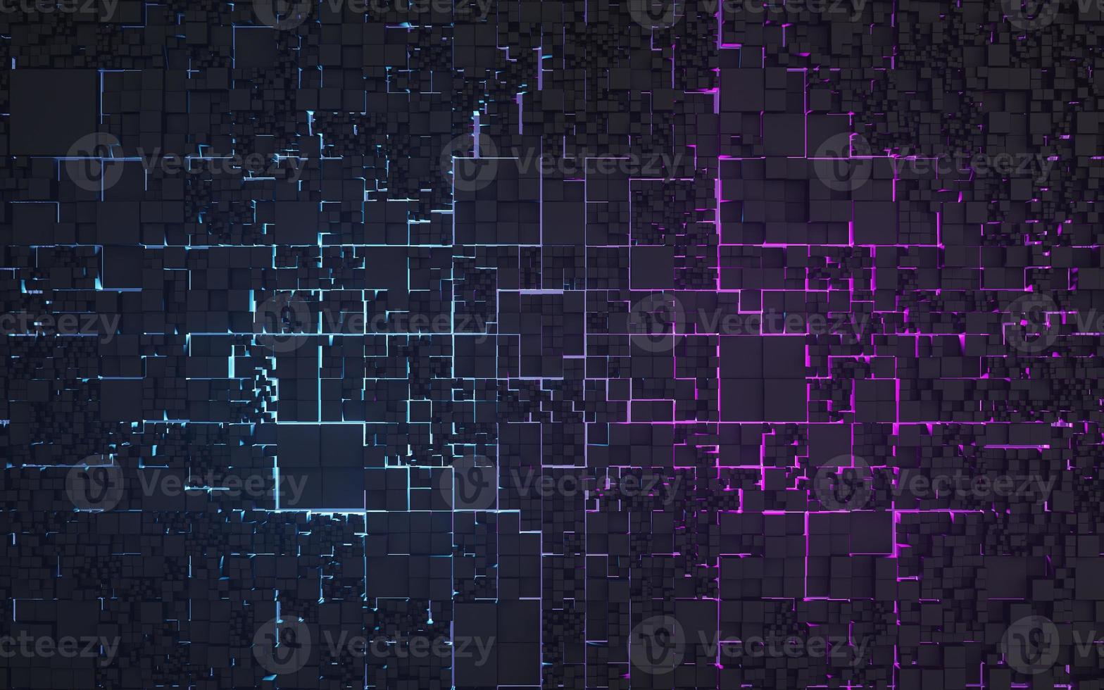 3D rendering Cube abstract technology background with colored bright lighting under the cube. futuristic wallpaper. photo