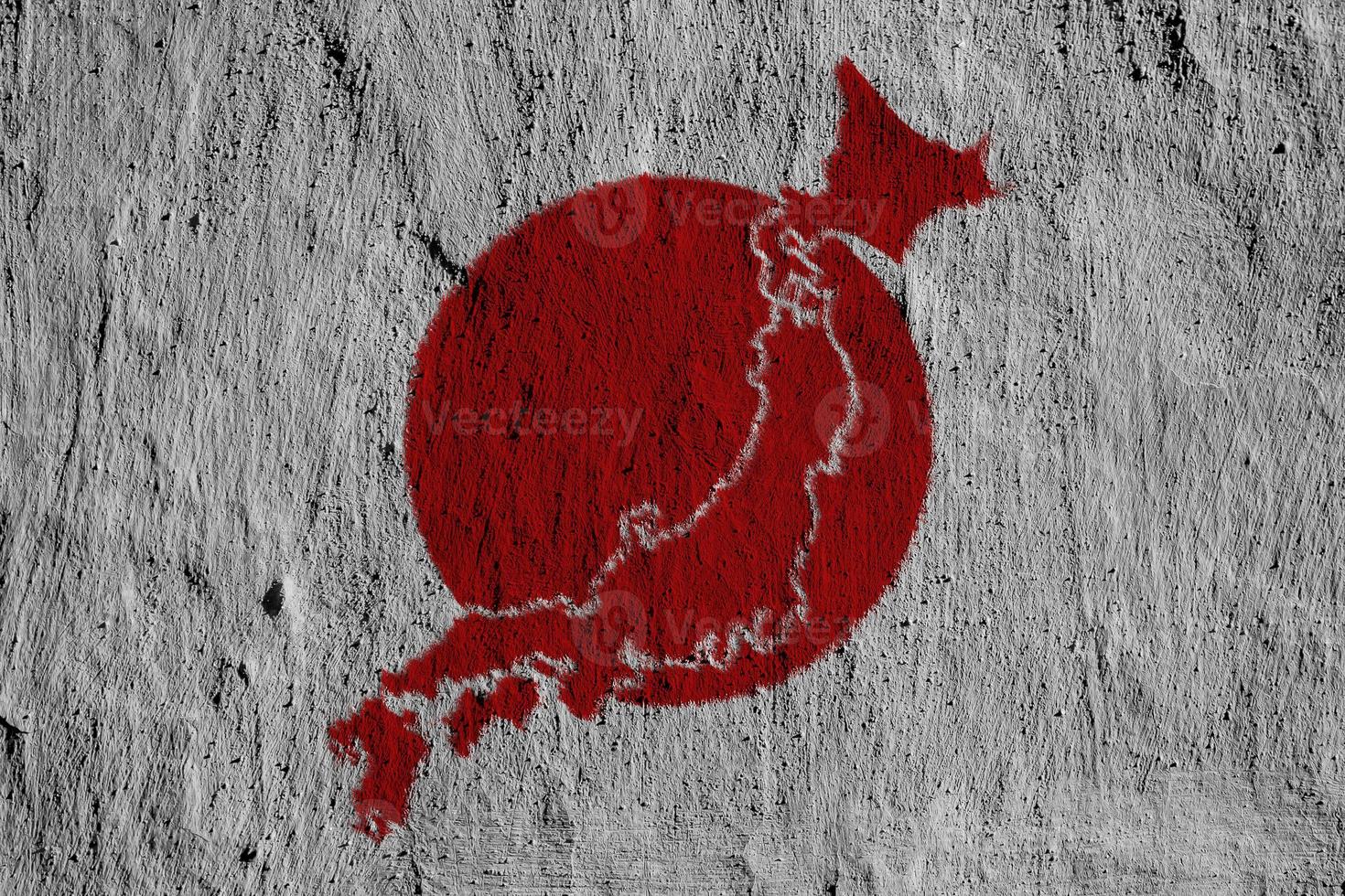 Flag of Japan and contour map of the country on the texture. Collage. photo