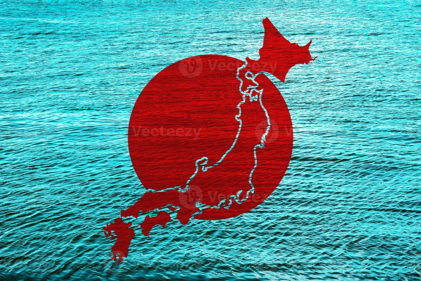 Flag of Japan and contour map of the country on the texture. Collage. photo
