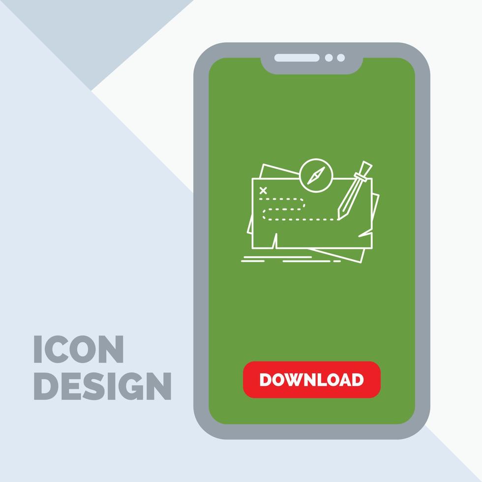 Game. map. mission. quest. role Line Icon in Mobile for Download Page vector