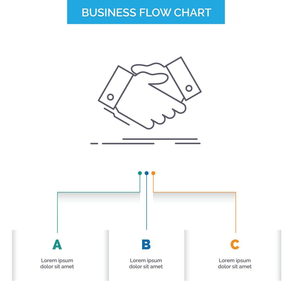 handshake. hand shake. shaking hand. Agreement. business Business Flow Chart Design with 3 Steps. Line Icon For Presentation Background Template Place for text vector