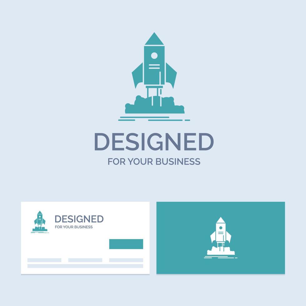 launch. startup. ship. shuttle. mission Business Logo Glyph Icon Symbol for your business. Turquoise Business Cards with Brand logo template. vector