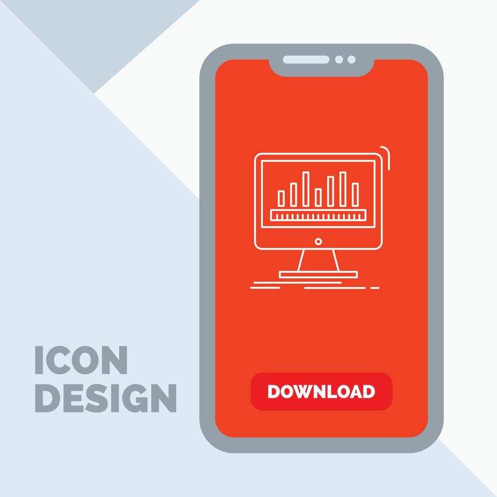 analítica. Procesando. tablero. datos. icono de línea de estadísticas en el móvil para la página de descarga vector