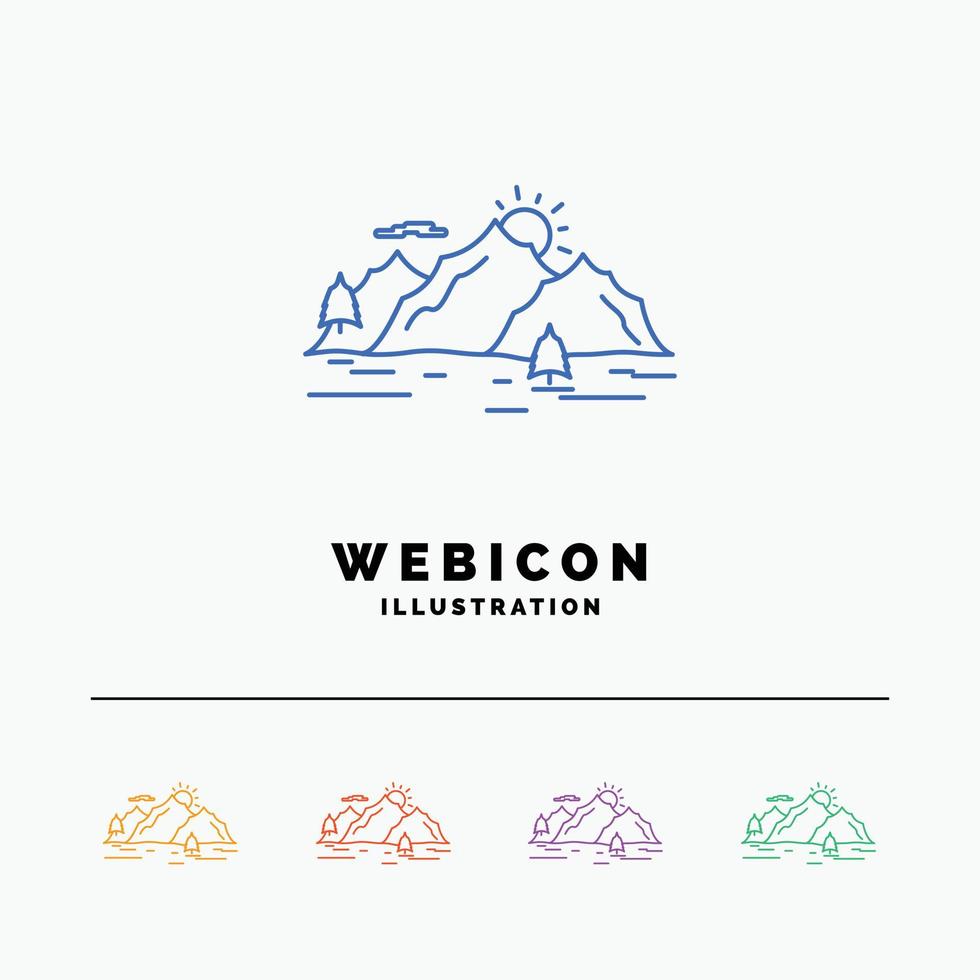Mountain. hill. landscape. nature. tree 5 Color Line Web Icon Template isolated on white. Vector illustration