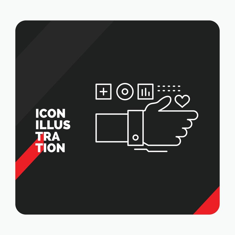 fondo de presentación creativa rojo y negro para monitoreo. tecnología. aptitud física. corazón. icono de línea de pulso vector