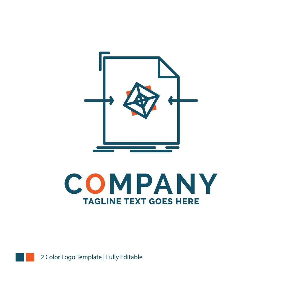 3d. document. file. object. processing Logo Design. Blue and Orange Brand Name Design. Place for Tagline. Business Logo template. vector