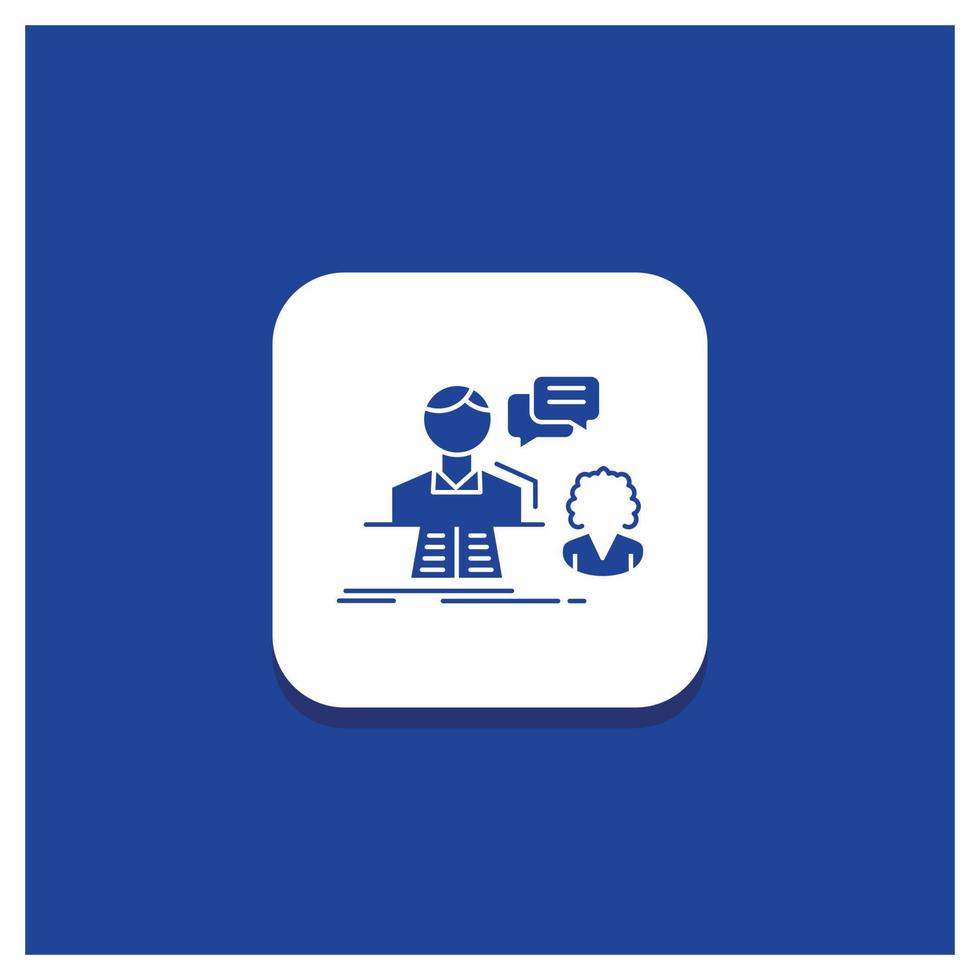 Blue Round Button for consultation. chat. answer. contact. support Glyph icon vector