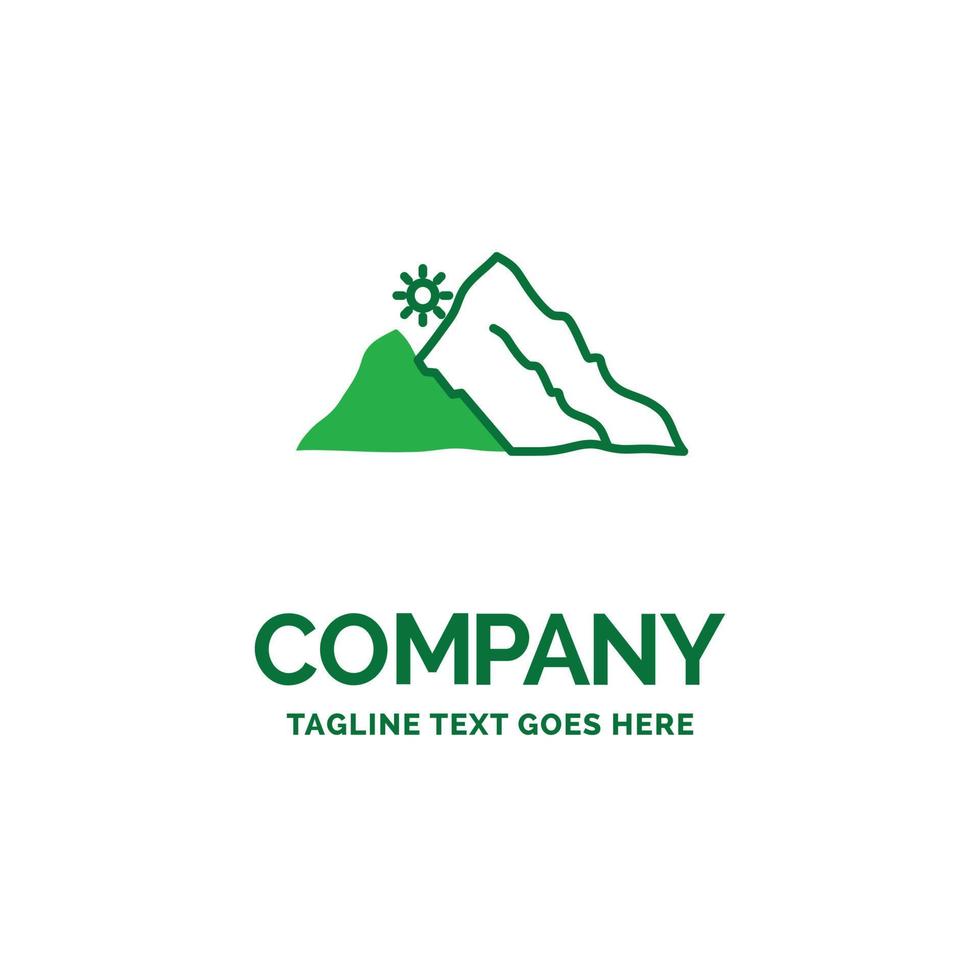 montaña. paisaje. Cerro. naturaleza. plantilla de logotipo de empresa plana de sol. diseño creativo de marca verde. vector
