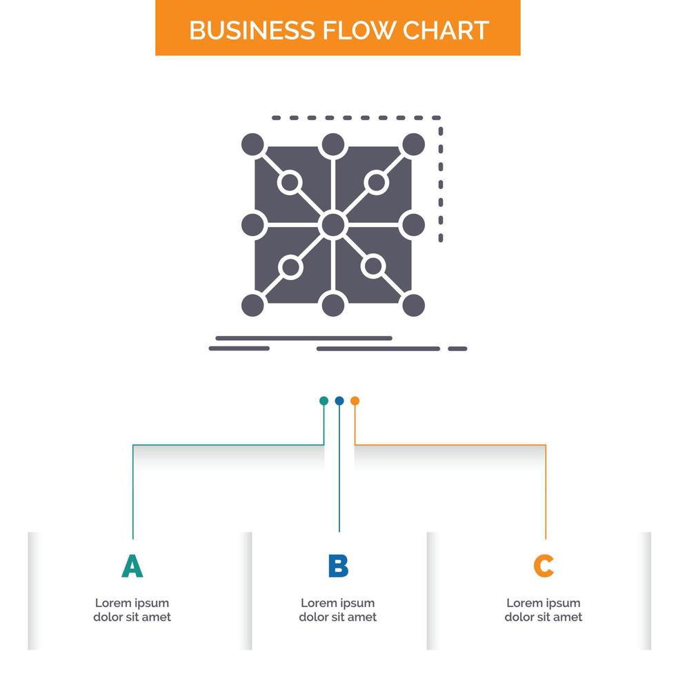 datos. estructura. aplicación grupo. diseño de diagrama de flujo empresarial complejo con 3 pasos. icono de glifo para el lugar de plantilla de fondo de presentación para texto. vector