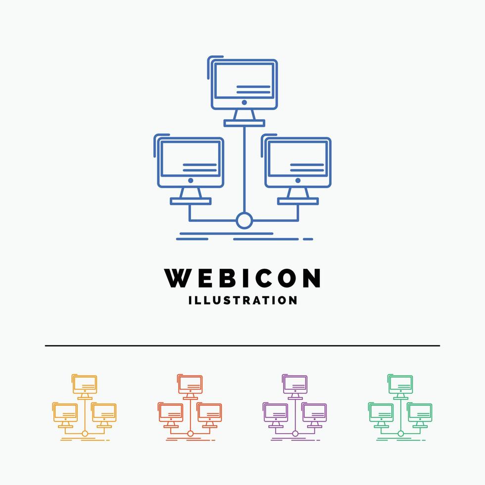 database. distributed. connection. network. computer 5 Color Line Web Icon Template isolated on white. Vector illustration