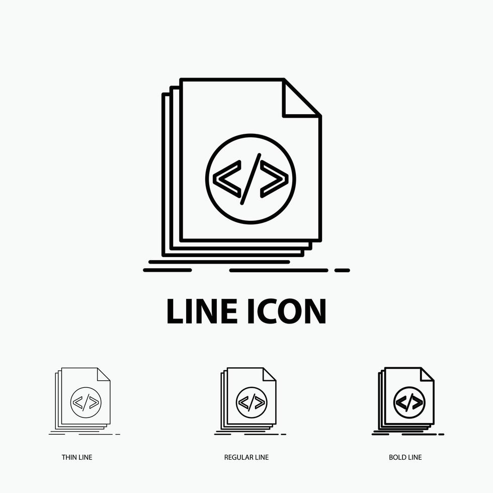 Code. coding. file. programming. script Icon in Thin. Regular and Bold Line Style. Vector illustration