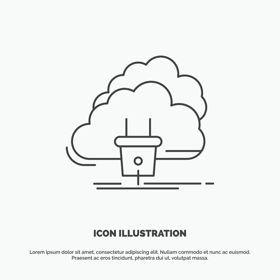 nube. conexión. energía. la red. icono de poder símbolo gris vectorial de línea para ui y ux. sitio web o aplicación móvil vector