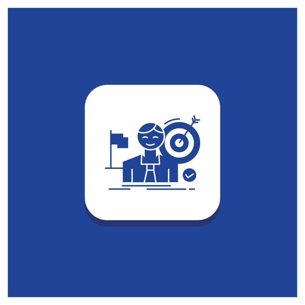 Blue Round Button for business. goal. hit. market. success Glyph icon vector