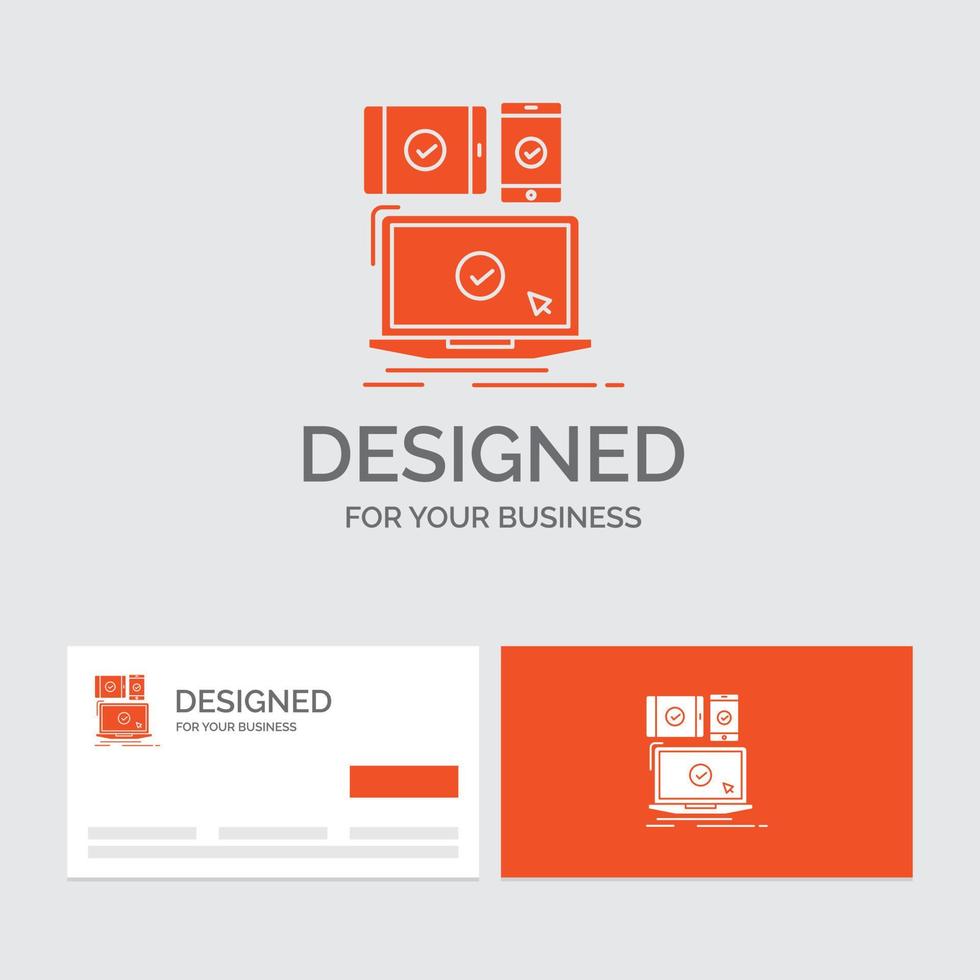 Business logo template for computer. devices. mobile. responsive. technology. Orange Visiting Cards with Brand logo template. vector