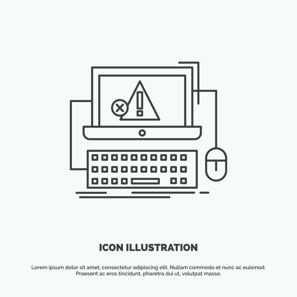 Computer. crash. error. failure. system Icon. Line vector gray symbol for UI and UX. website or mobile application