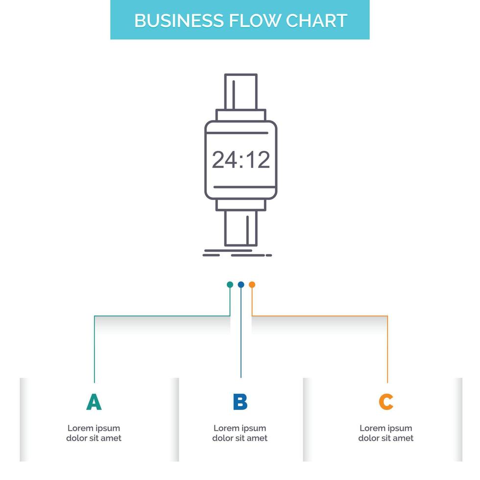 reloj inteligente. reloj inteligente. reloj. manzana. Diseño de diagrama de flujo de negocios de Android con 3 pasos. icono de línea para el lugar de plantilla de fondo de presentación para texto vector