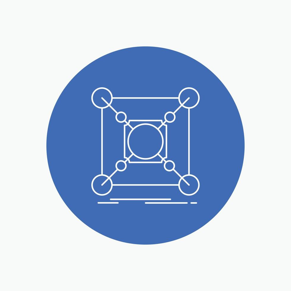 Base. center. connection. data. hub White Line Icon in Circle background. vector icon illustration