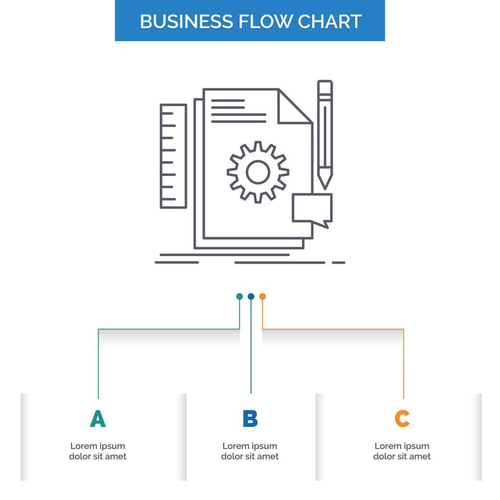 Creative. design. develop. feedback. support Business Flow Chart Design with 3 Steps. Line Icon For Presentation Background Template Place for text vector