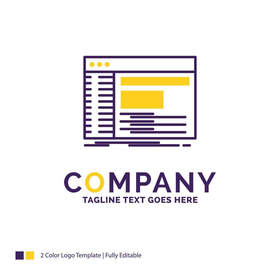 Company Name Logo Design For Admin. console. panel. root. software. Purple and yellow Brand Name Design with place for Tagline. Creative Logo template for Small and Large Business. vector