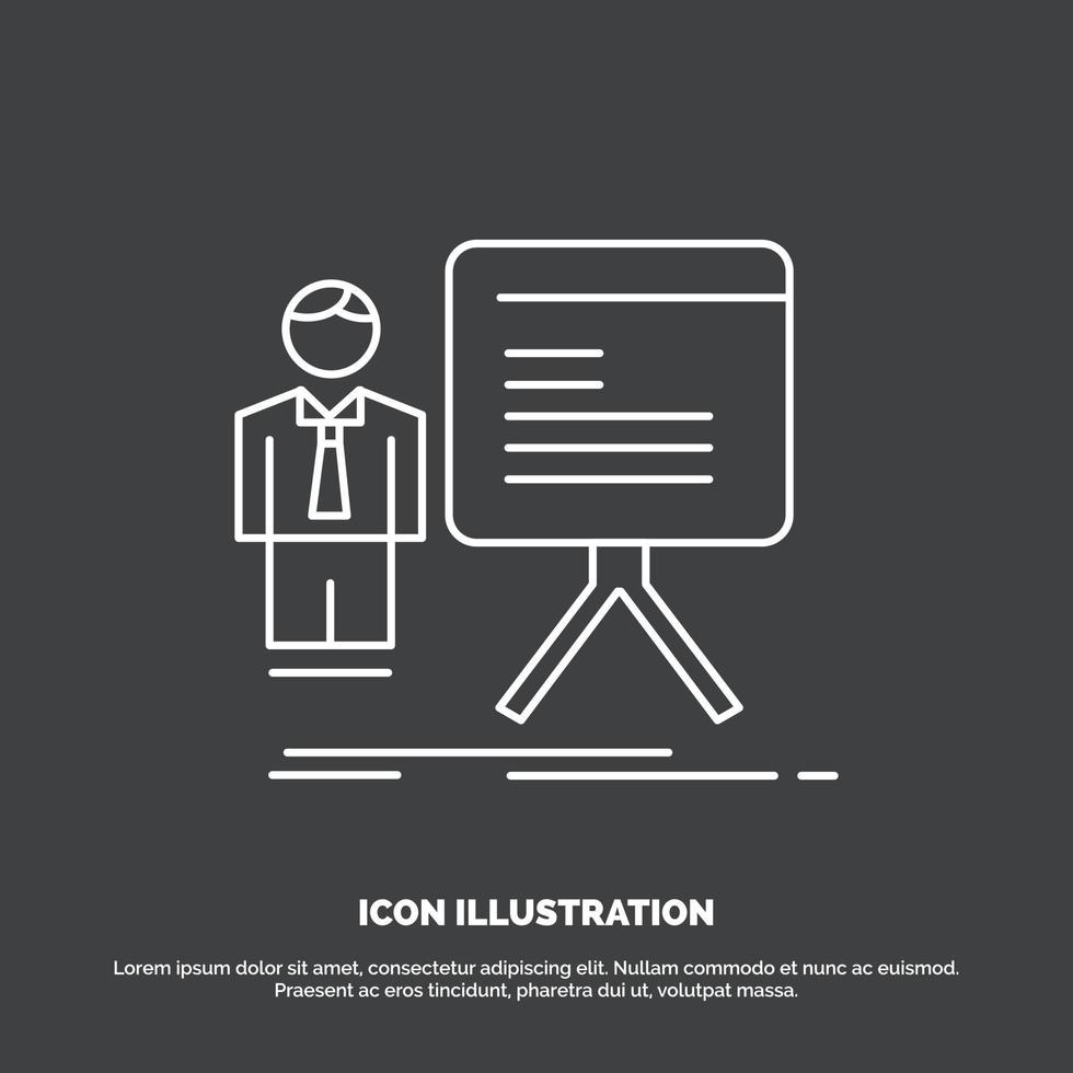 presentation. businessman. chart. graph. progress Icon. Line vector symbol for UI and UX. website or mobile application