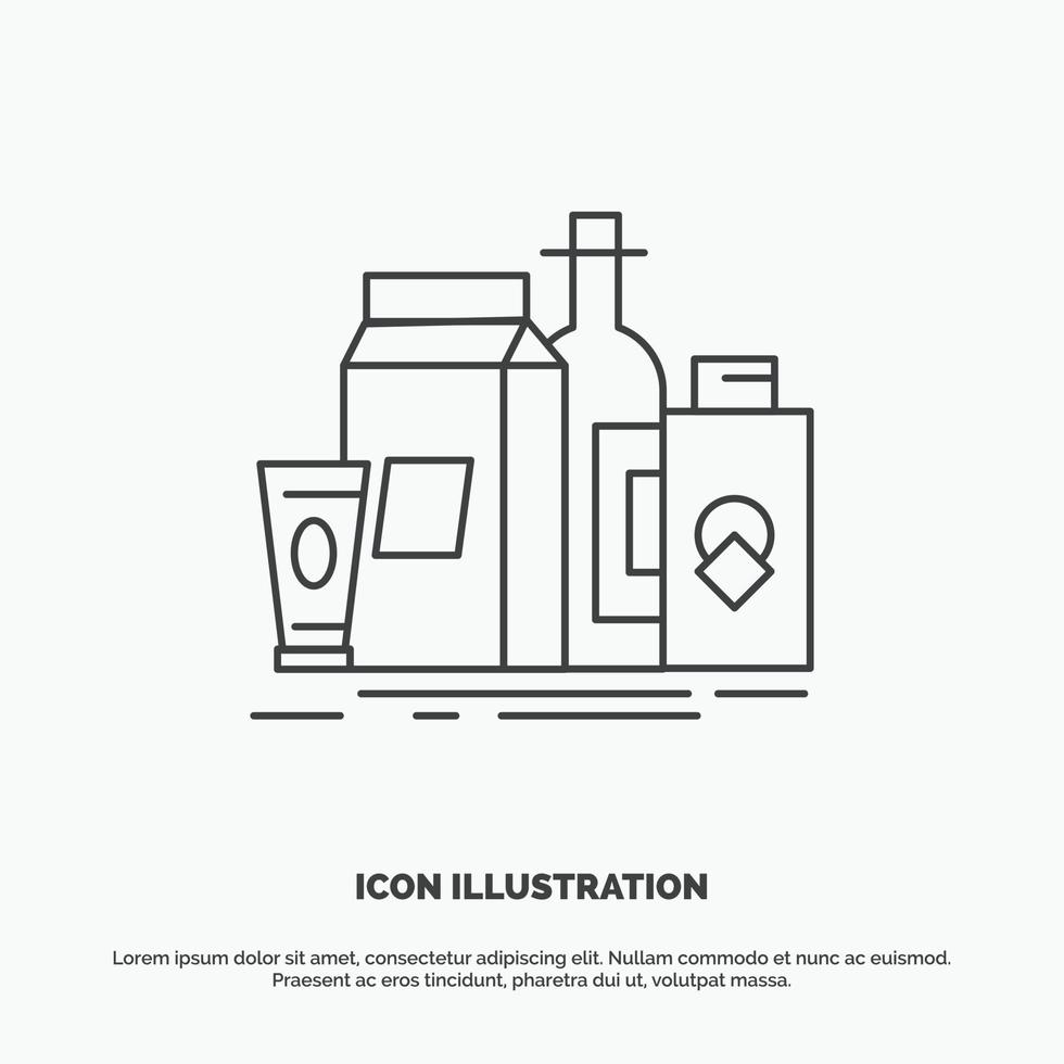 embalaje. marca. marketing. producto. icono de botella. símbolo gris vectorial de línea para ui y ux. sitio web o aplicación móvil vector