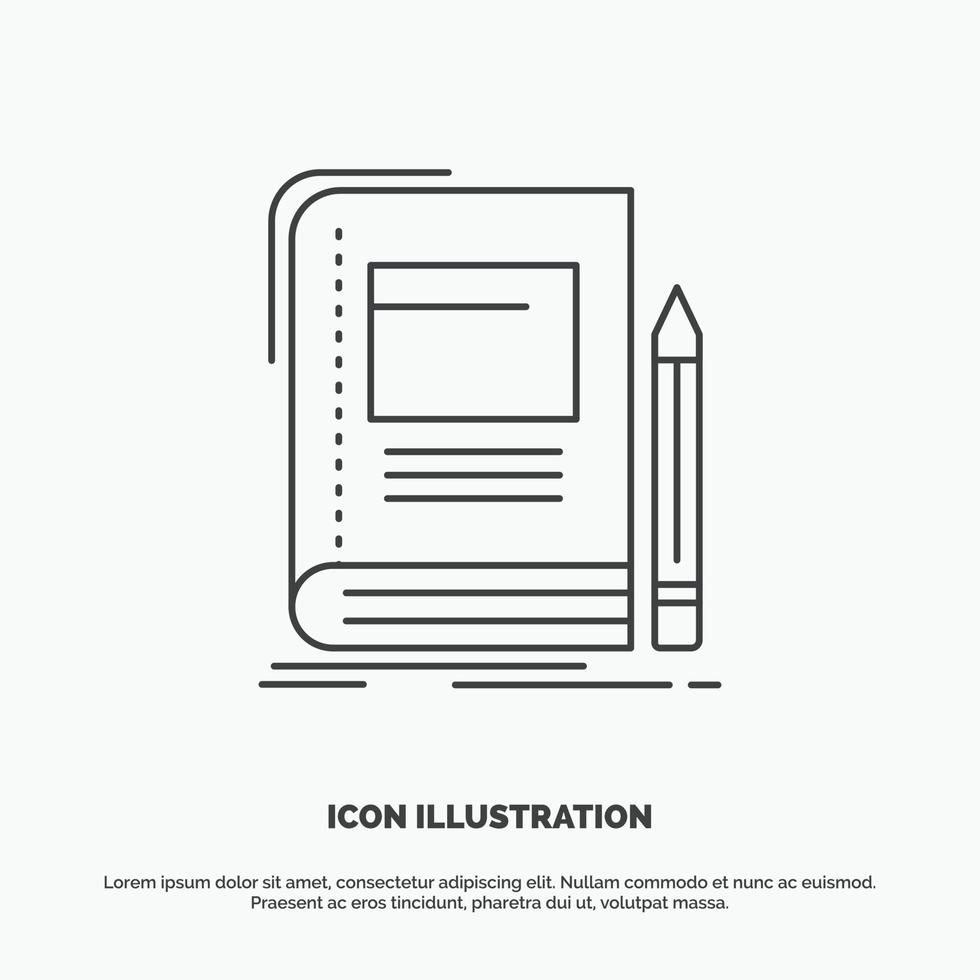 Book. business. education. notebook. school Icon. Line vector gray symbol for UI and UX. website or mobile application