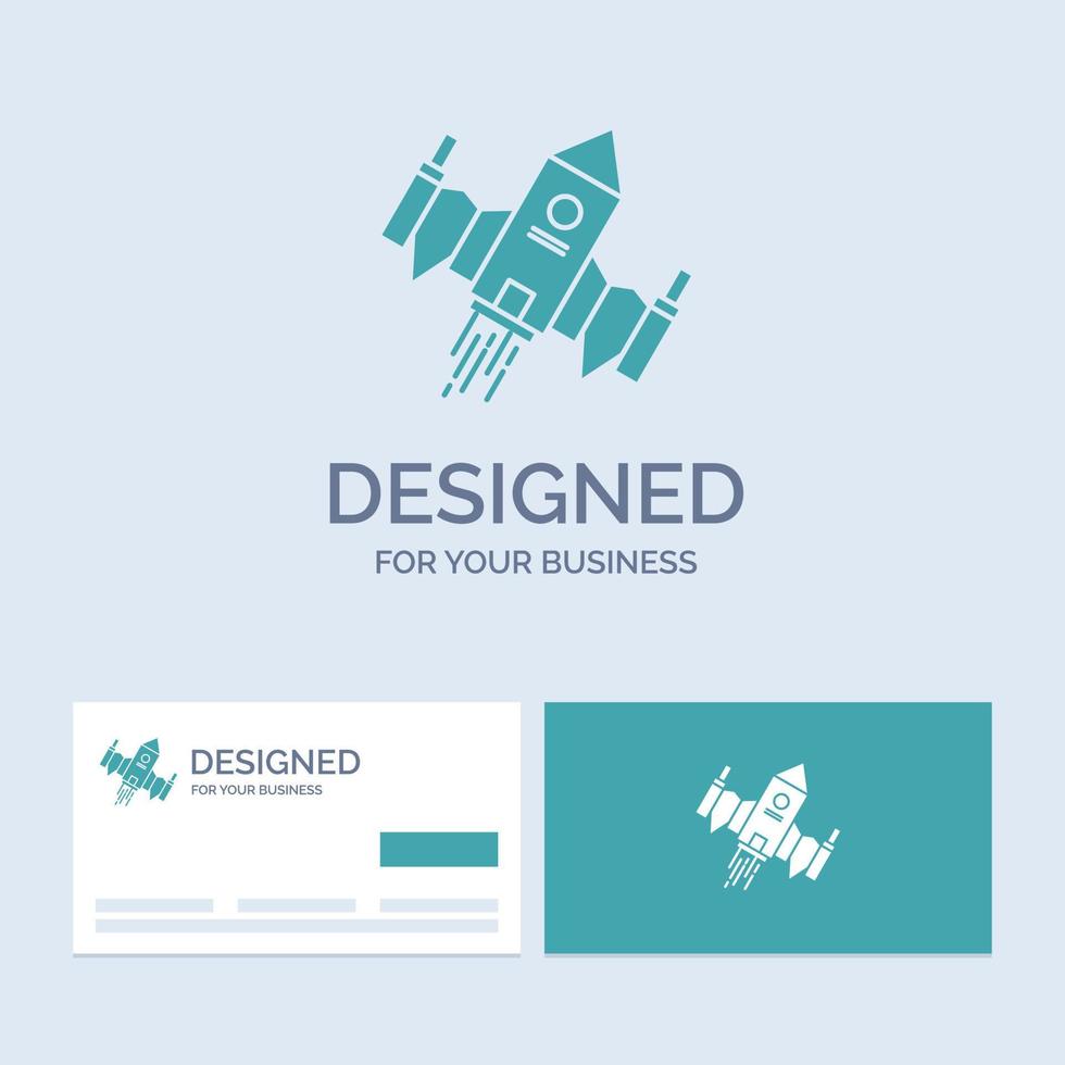 spacecraft. spaceship. ship. space. alien Business Logo Glyph Icon Symbol for your business. Turquoise Business Cards with Brand logo template. vector