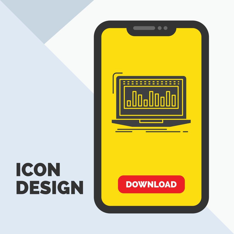 Data. financial. index. monitoring. stock Glyph Icon in Mobile for Download Page. Yellow Background vector