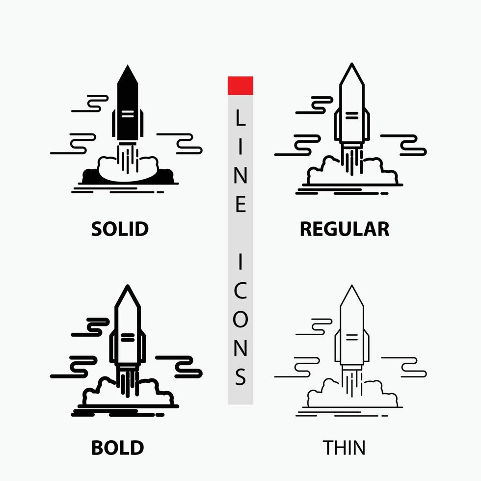 launch. Publish. App. shuttle. space Icon in Thin. Regular. Bold Line and Glyph Style. Vector illustration
