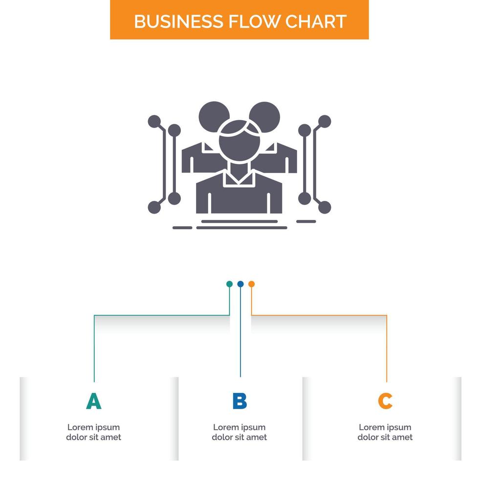 antropometría. cuerpo. datos. humano. diseño de diagrama de flujo de negocios públicos con 3 pasos. icono de glifo para el lugar de plantilla de fondo de presentación para texto. vector