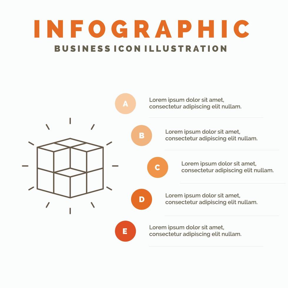 caja. laberinto. rompecabezas. solución. plantilla de infografía de cubo para sitio web y presentación. icono de línea gris con ilustración de vector de estilo infográfico naranja