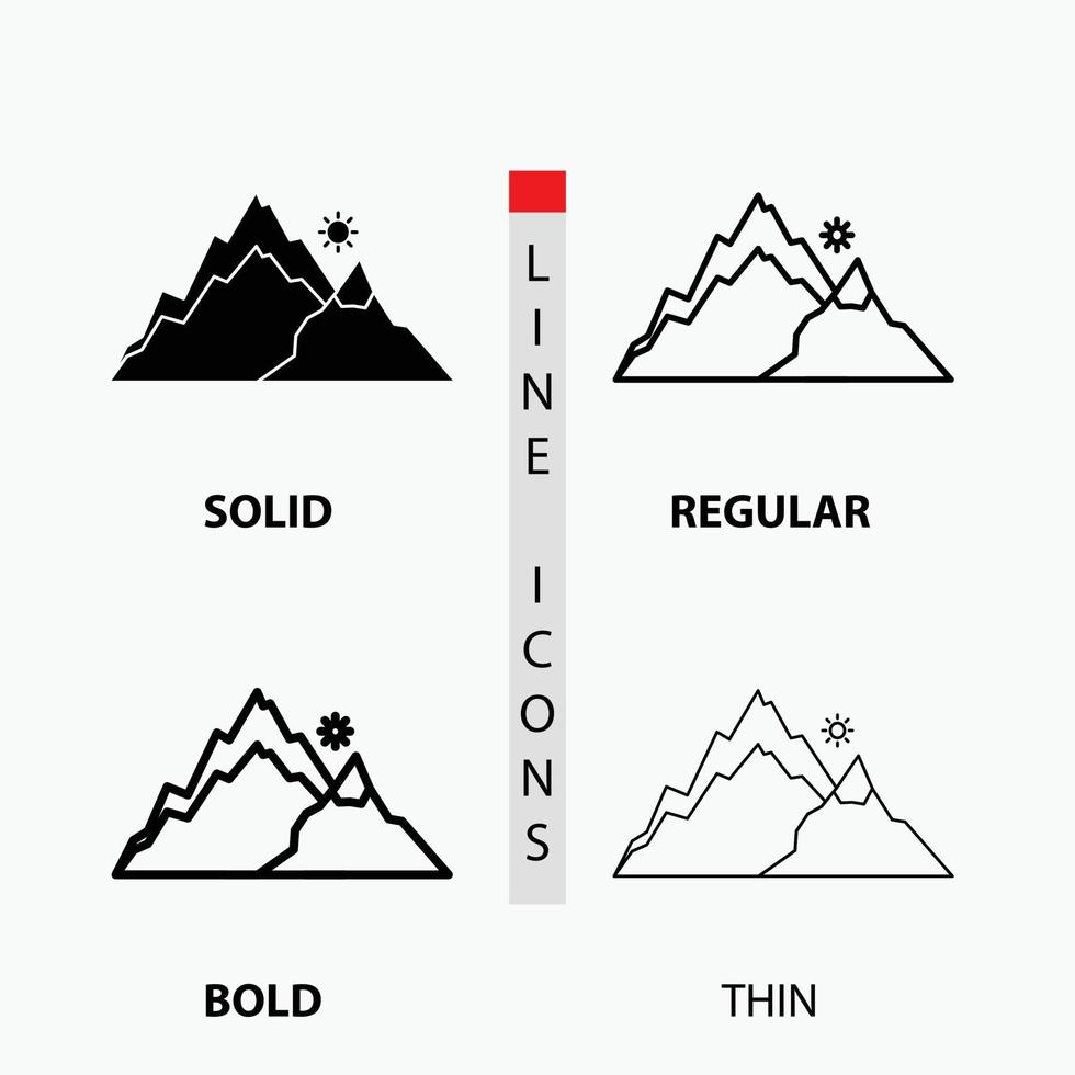 mountain. landscape. hill. nature. tree Icon in Thin. Regular. Bold Line and Glyph Style. Vector illustration