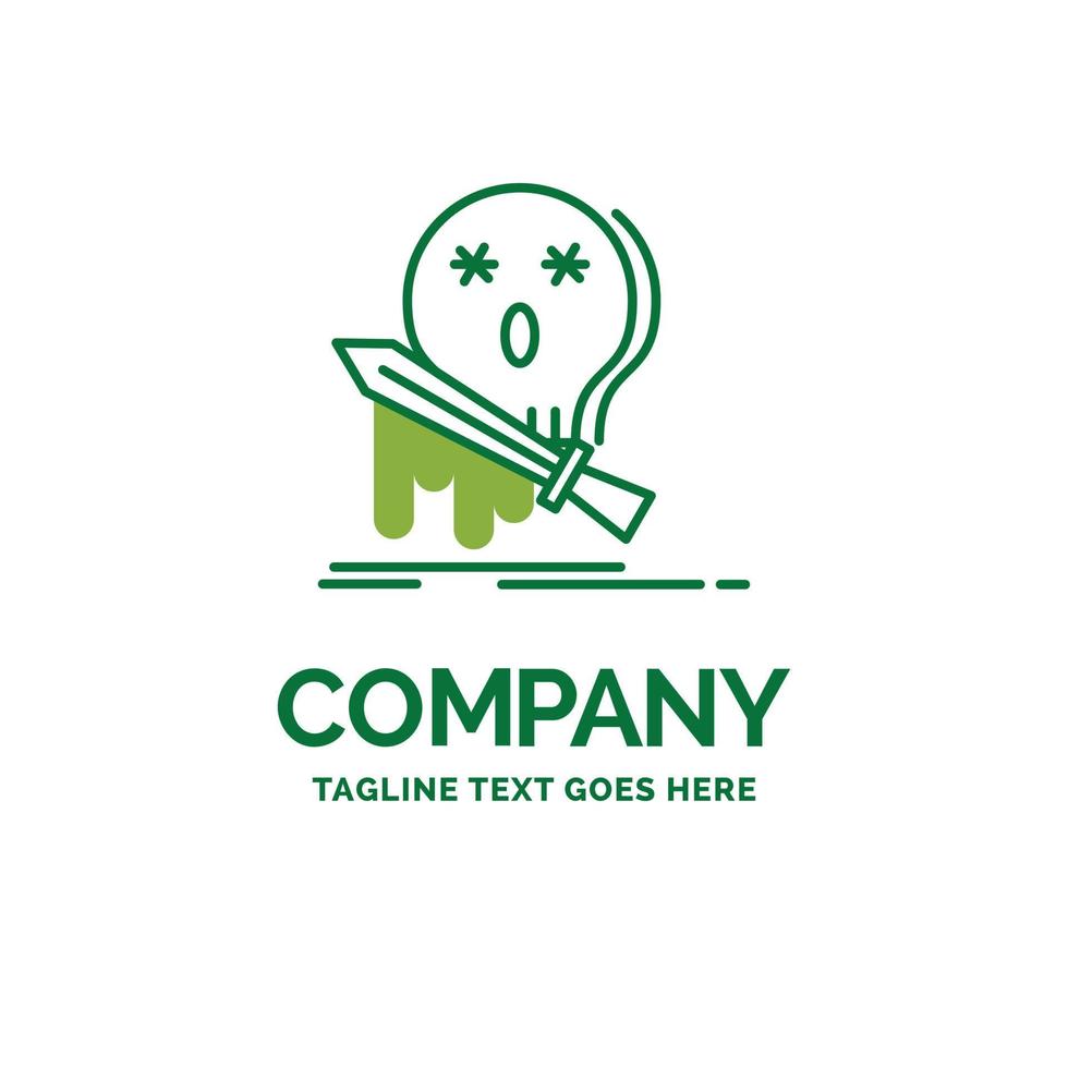 Death. frag. game. kill. sword Flat Business Logo template. Creative Green Brand Name Design. vector