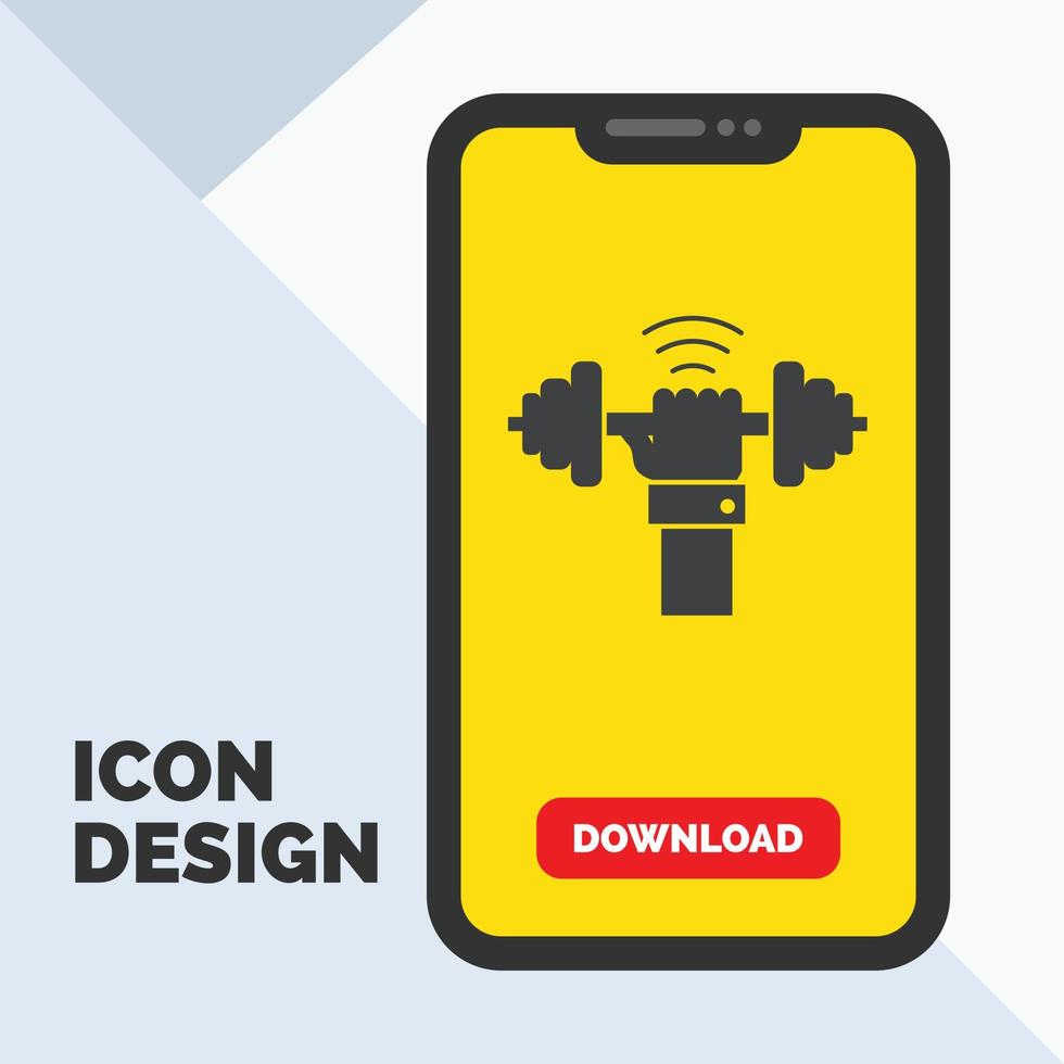 Dumbbell. gain. lifting. power. sport Glyph Icon in Mobile for Download Page. Yellow Background vector