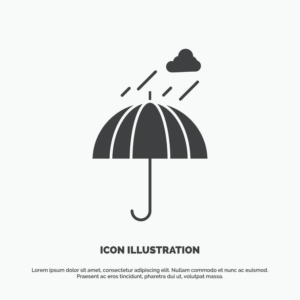 sombrilla. cámping. lluvia. la seguridad. icono del tiempo. símbolo gris vectorial de glifo para ui y ux. sitio web o aplicación móvil vector