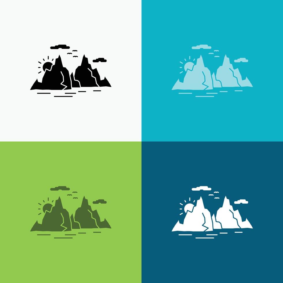 Mountain. hill. landscape. nature. sun Icon Over Various Background. glyph style design. designed for web and app. Eps 10 vector illustration