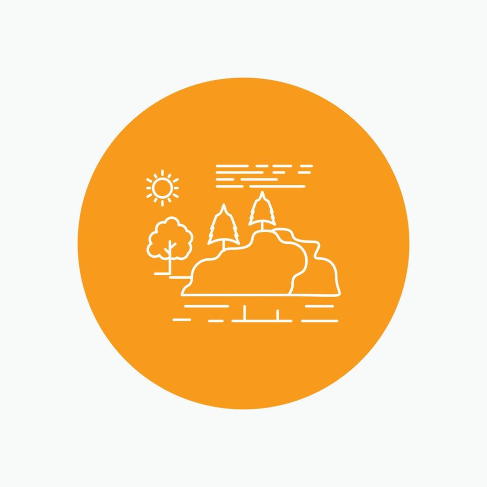 hill. landscape. nature. mountain. rain White Line Icon in Circle background. vector icon illustration