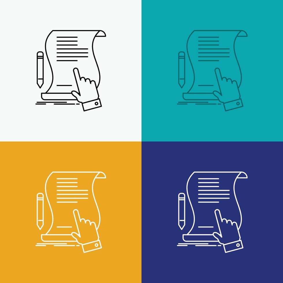 contract. document. paper. sign. agreement. application Icon Over Various Background. Line style design. designed for web and app. Eps 10 vector illustration