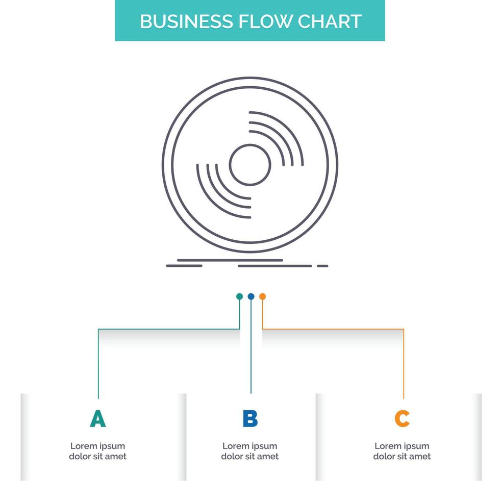 desct. DJ. fonógrafo. registro. diseño de diagrama de flujo de negocios de vinilo con 3 pasos. icono de línea para el lugar de plantilla de fondo de presentación para texto vector