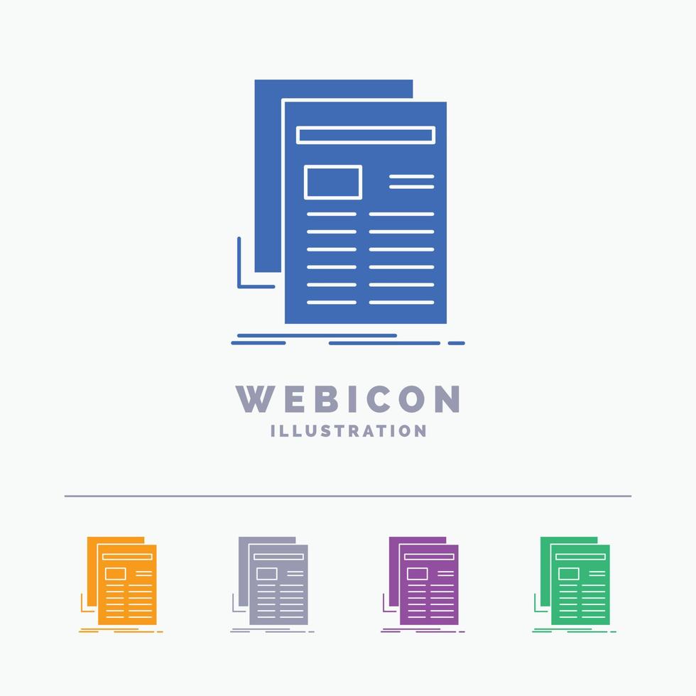 Gazette. media. news. newsletter. newspaper 5 Color Glyph Web Icon Template isolated on white. Vector illustration