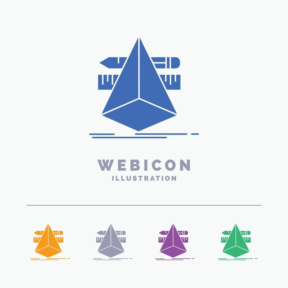 3d. design. designer. sketch. tools 5 Color Glyph Web Icon Template isolated on white. Vector illustration