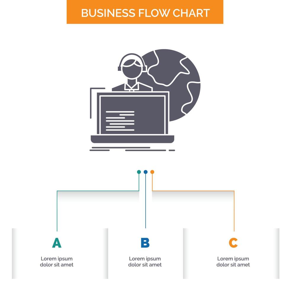 outsource. outsourcing. allocation. human. online Business Flow Chart Design with 3 Steps. Glyph Icon For Presentation Background Template Place for text. vector