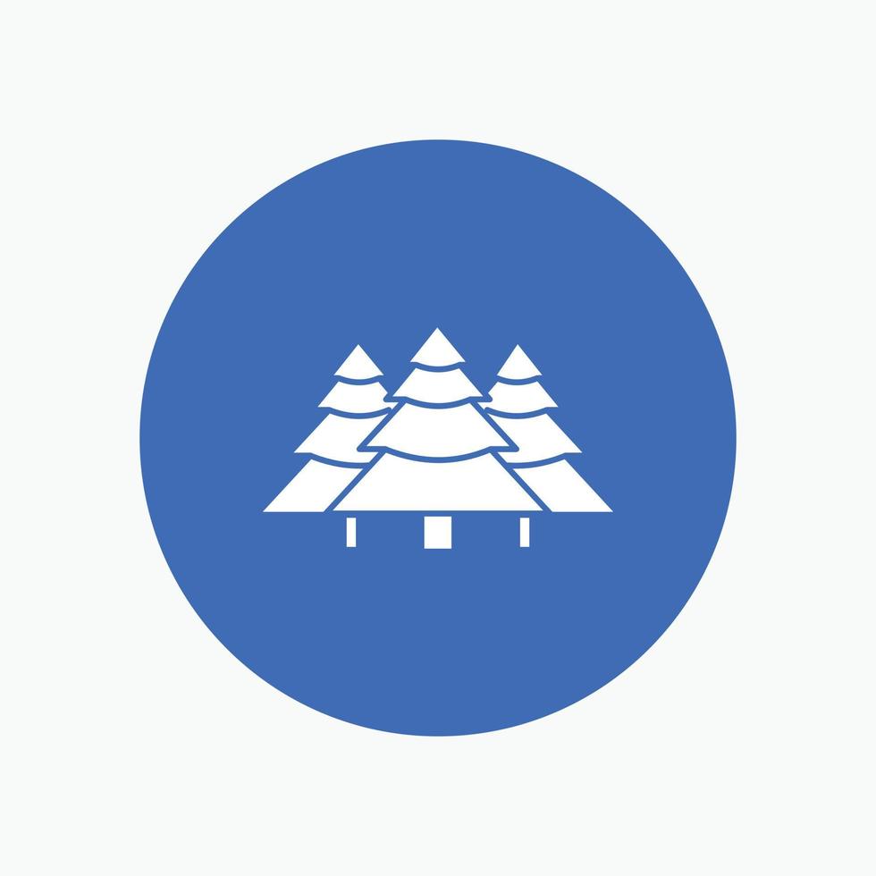 forest. camping. jungle. tree. pines White Glyph Icon in Circle. Vector Button illustration