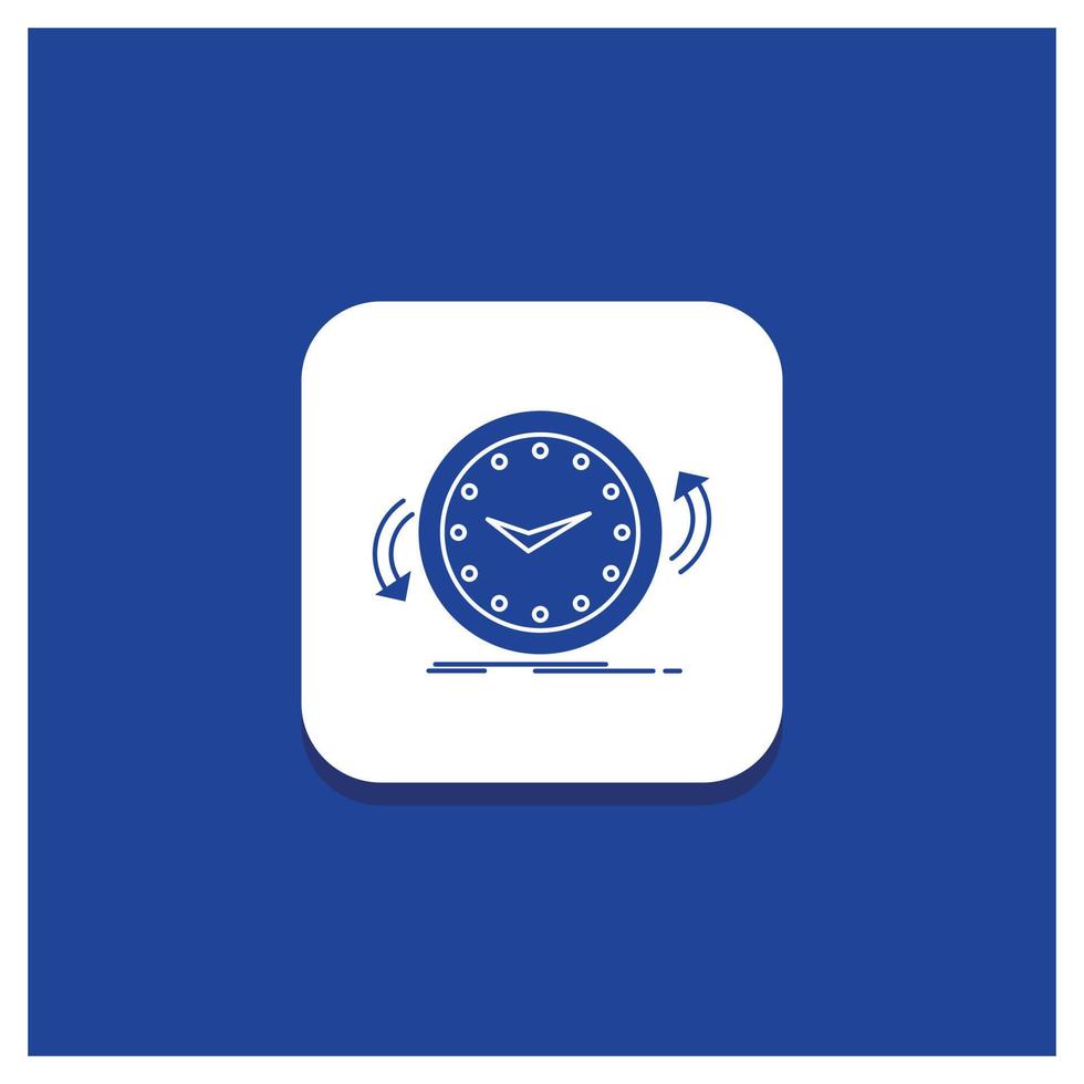 Blue Round Button for Backup. clock. clockwise. counter. time Glyph icon vector