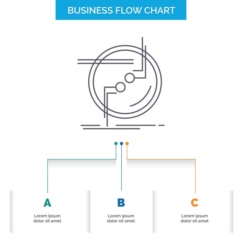 chain. connect. connection. link. wire Business Flow Chart Design with 3 Steps. Line Icon For Presentation Background Template Place for text vector