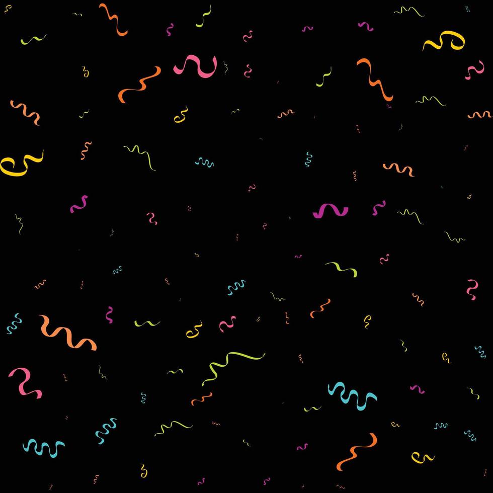 Colorful Confetti. Vector Festive Illustration of Falling Shiny Confetti Isolated on Black Black Background. Holiday Decorative Tinsel Element for Design
