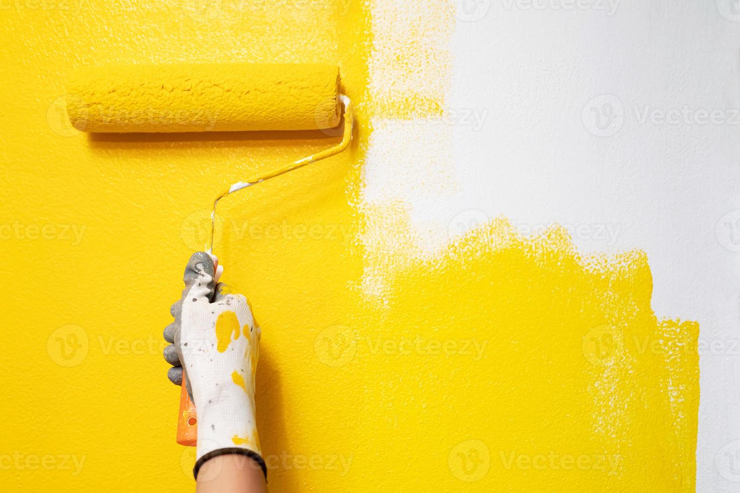 House interior with yellow back wall paint photo