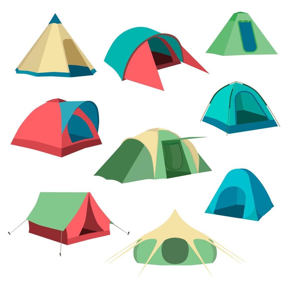 conjunto de carpas turísticas. colección de iconos de tiendas de campaña. ilustración vectorial vector