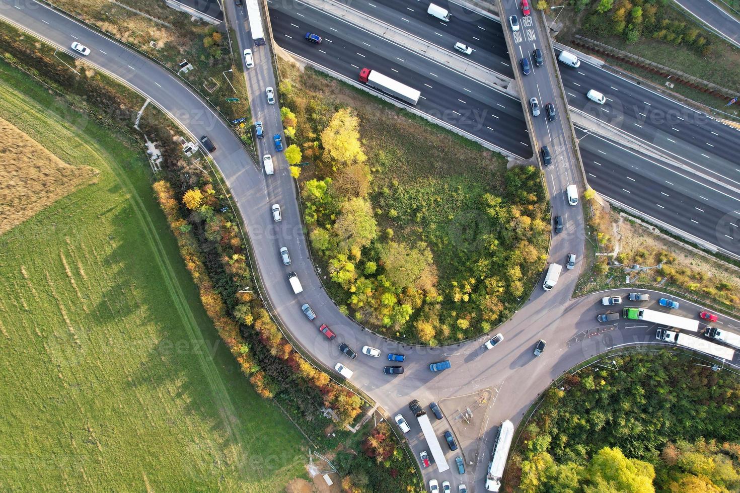 Aerial View of British Roads and Traffic on a Sunny Day photo