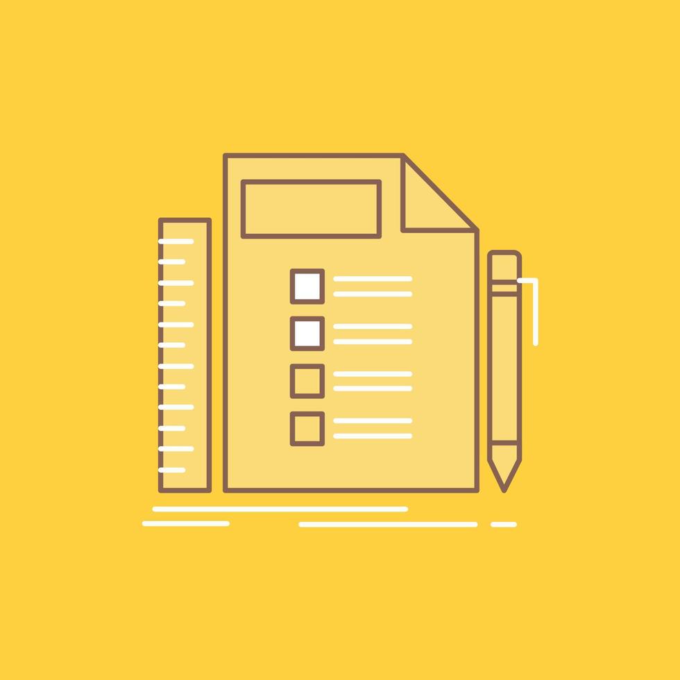 Business. list. plan. planning. task Flat Line Filled Icon. Beautiful Logo button over yellow background for UI and UX. website or mobile application vector